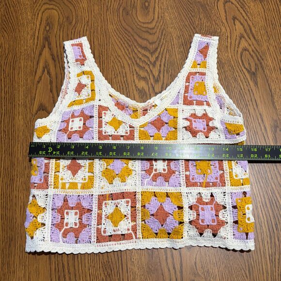 Rebellion Again Cropped Tank Top Crochet Knit Granny Square Patchwork XS Boho - Picture 3 of 5